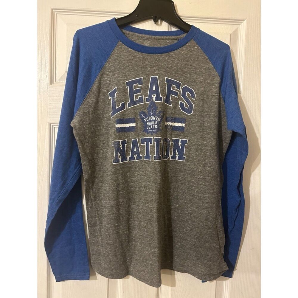 Toronto Maple Leafs Fanatics Mens Long Sleeve Shirt Large Gray and Blue